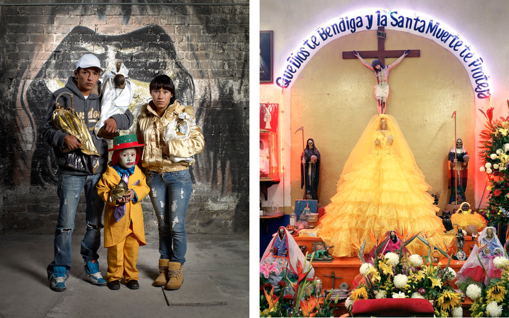 Left: Family of Santa Muerte Devotees –Right: Santa Muerte Shrine,Puebla State, Mexico, 2012