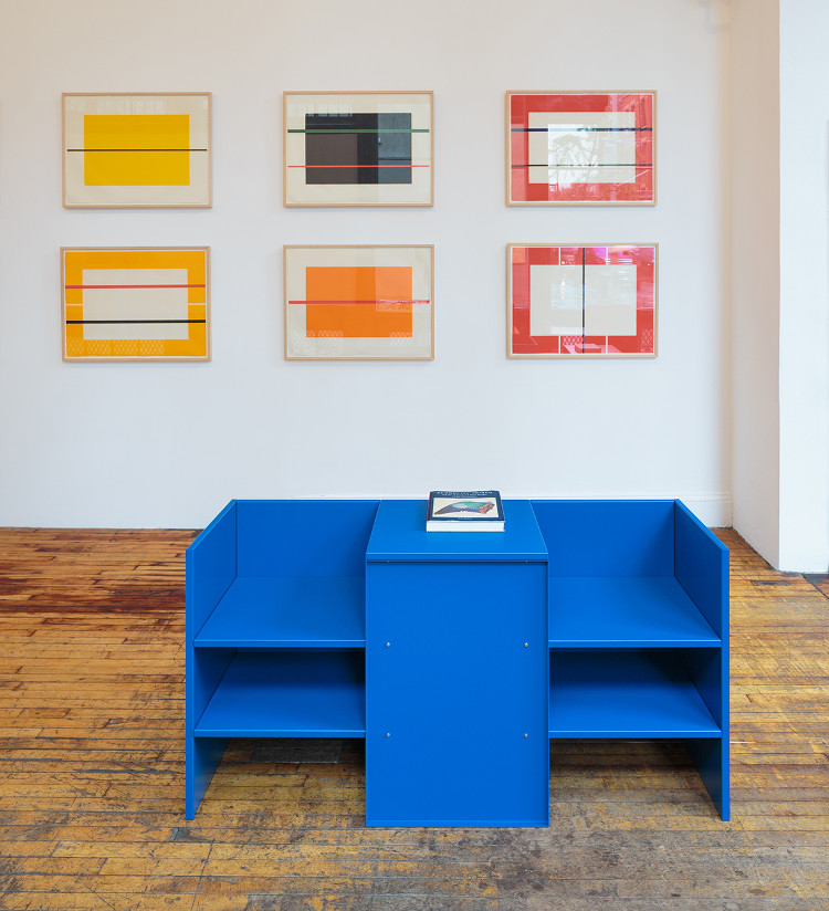 Donald Judd: Prints, Seat/Table/Shelf/Seat 59 with Untitled, 1990, set of seven woodcuts, 60 x 80cm (23 ½ x 31 ½ in), Schellmann 199, Ground Floor, 101 Spring Street, NY Image © Judd Foundation Photo credit: Sol Hashemi / Judd Foundation Archive Licensed by VAGA