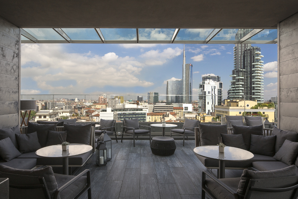 Radio Rooftop bar at ME Milan Il Duca offers panoramic views over the city