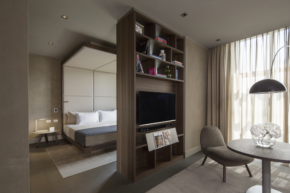 A view inside the refurbished bedrooms of the ME Milan Il Duca 