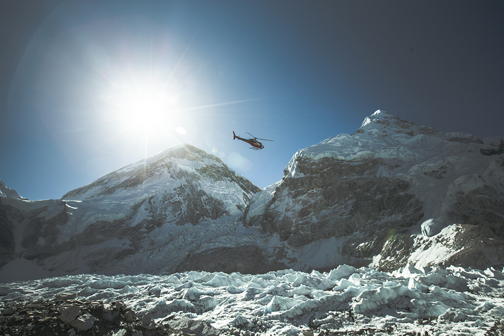 Helicopter over the Himalayas
