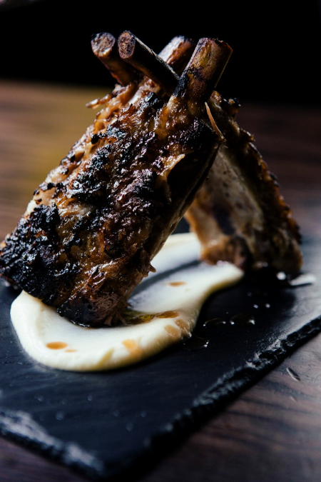 Quince-glazed Iberico ham with celeriac pureé