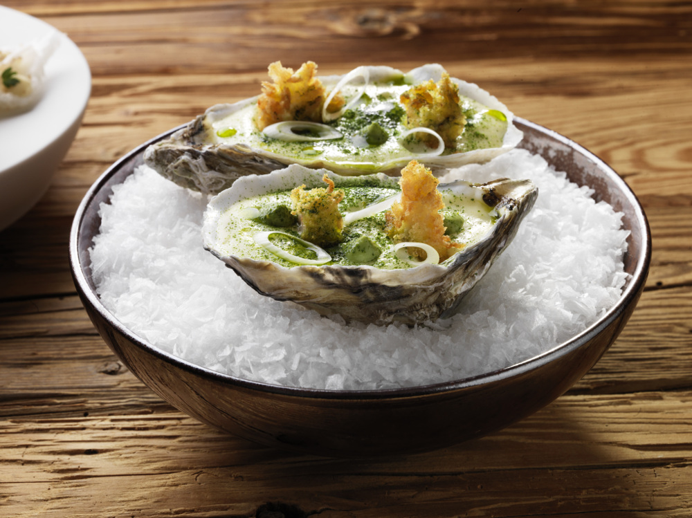 Fried oysters, leek, and potato Photography René Riis