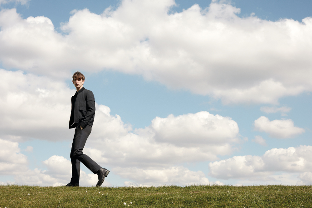 Twill shirt, textured check blousan and navy check trousers. Lou Dalton for Jaeger