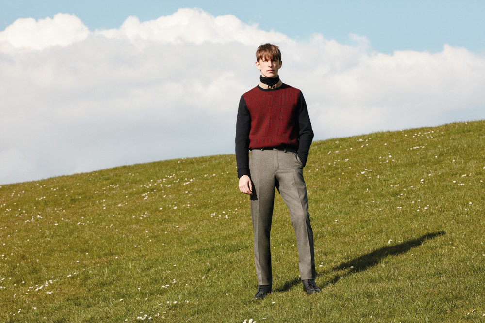 Merino houndstooth sweater and flannel trouser, Lou Dalton for Jaeger   