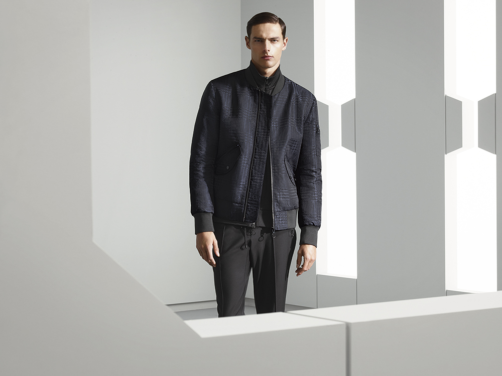 Zip rib jacket, Prince of Wales check bomber jacket, drawstring trousers