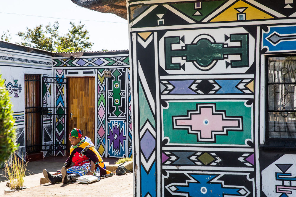 One of Esther Mahlangu's painted homes in South Africa