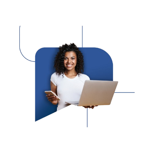 Mulher com notebook e celular