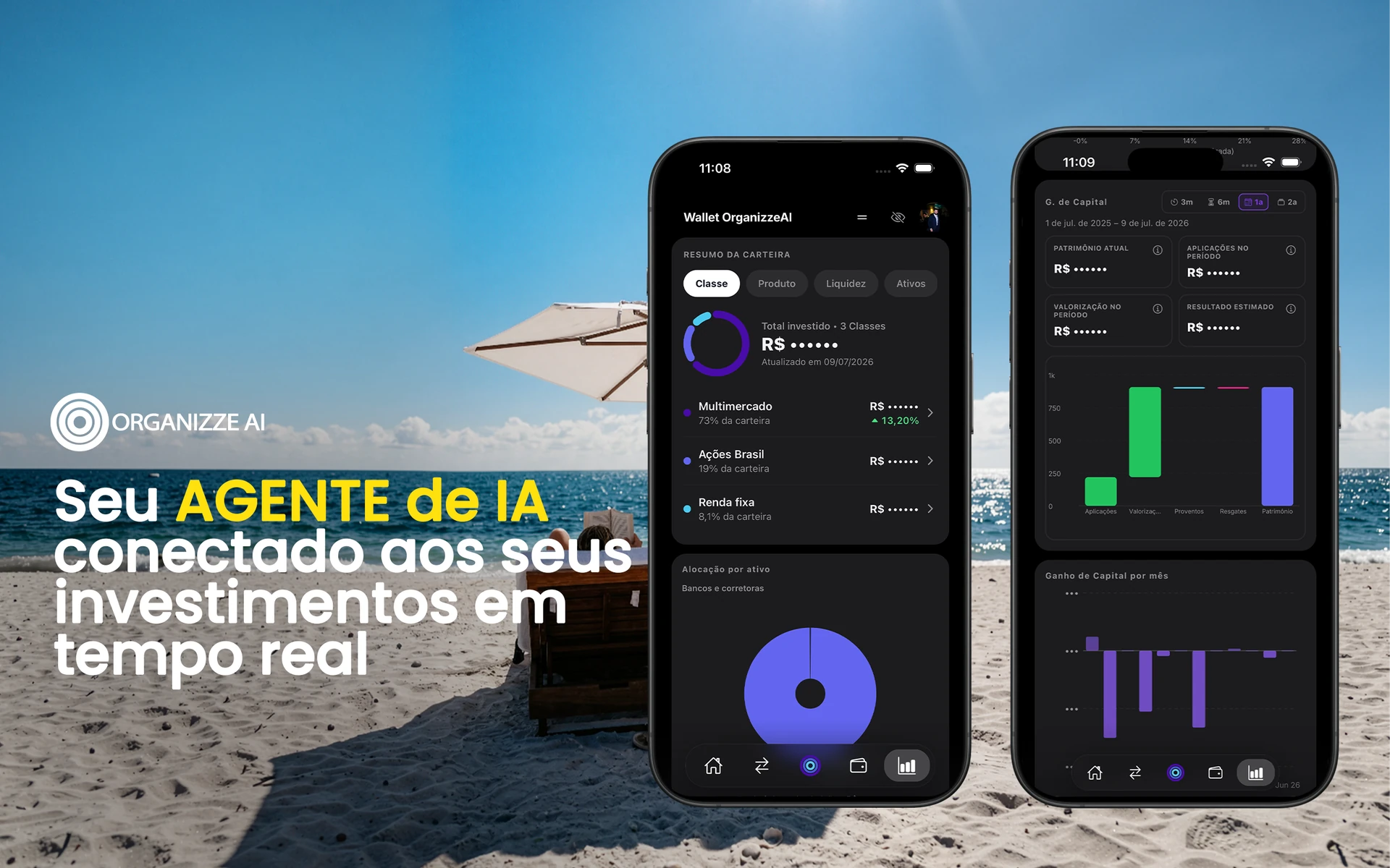 Ilustração: Seu AGENTE de IA conectado aos seus investimentos em tempo real.