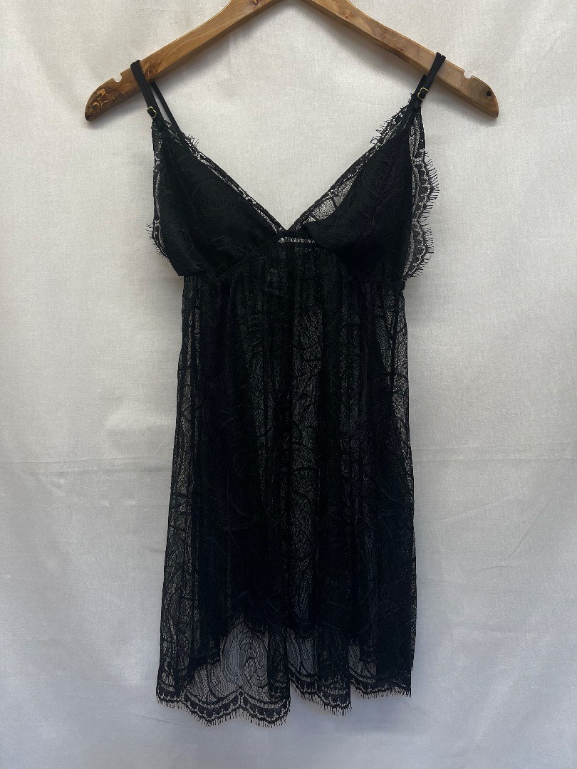 ANN SUMMERS Estelle Black Floral Lace Babydoll Lingerie BNWT UK S 8-10 ...