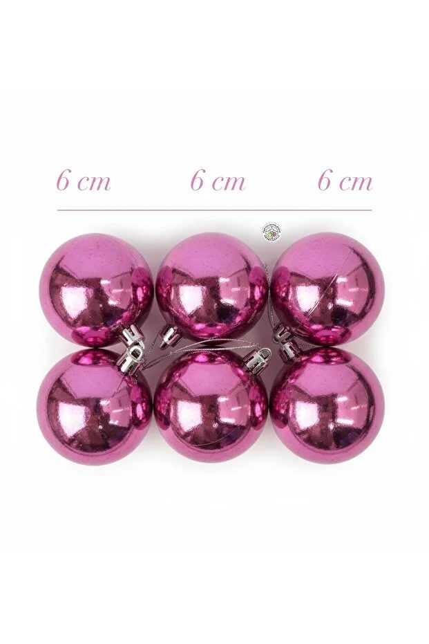Yılbaşı Ağacı Süsü Pembe Aynalı Cici TOP 6 cm 6'lı