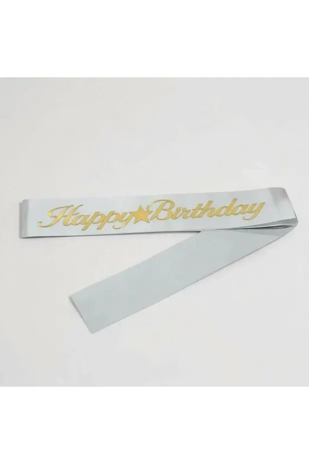 Happy Birthday Kuşak İyiki Doğdun Kuşağı Beyaz Üzerine Gold Yazı