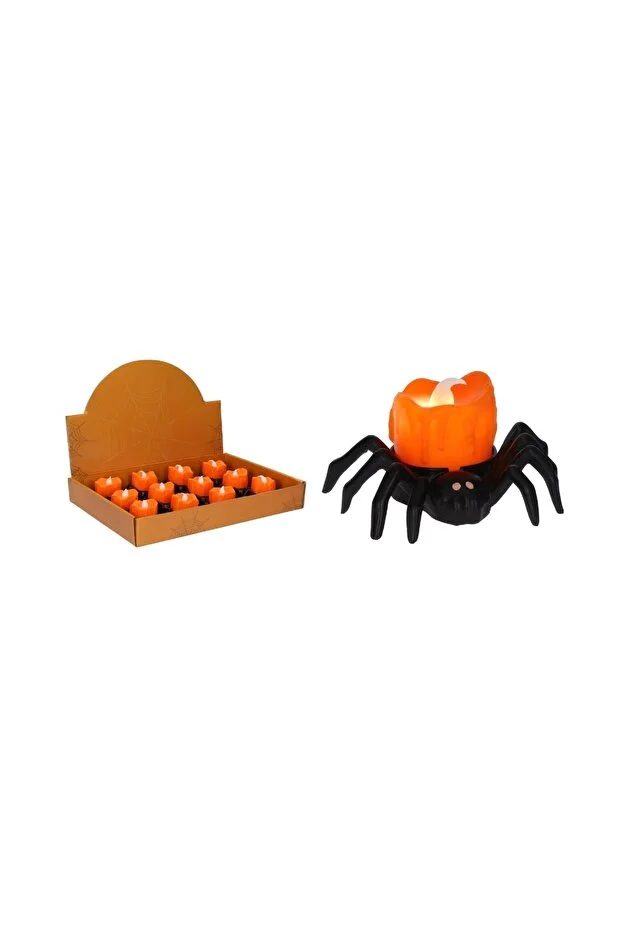 Halloween 1 Adet Işıklı Örümcek Mum Figür Dekor