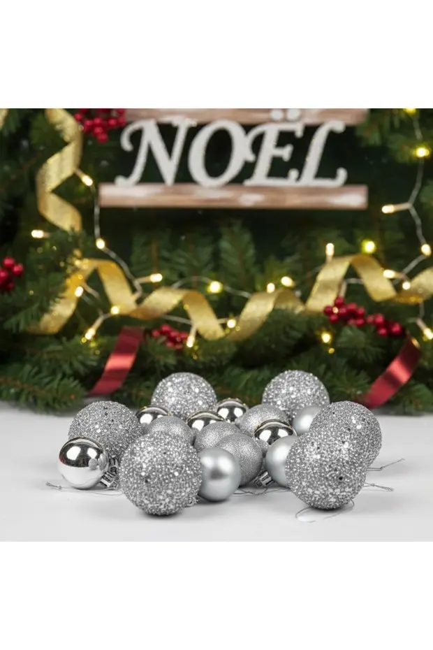 Yılbaşı Süsü Gümüş Silver Cici Top 26 Adet