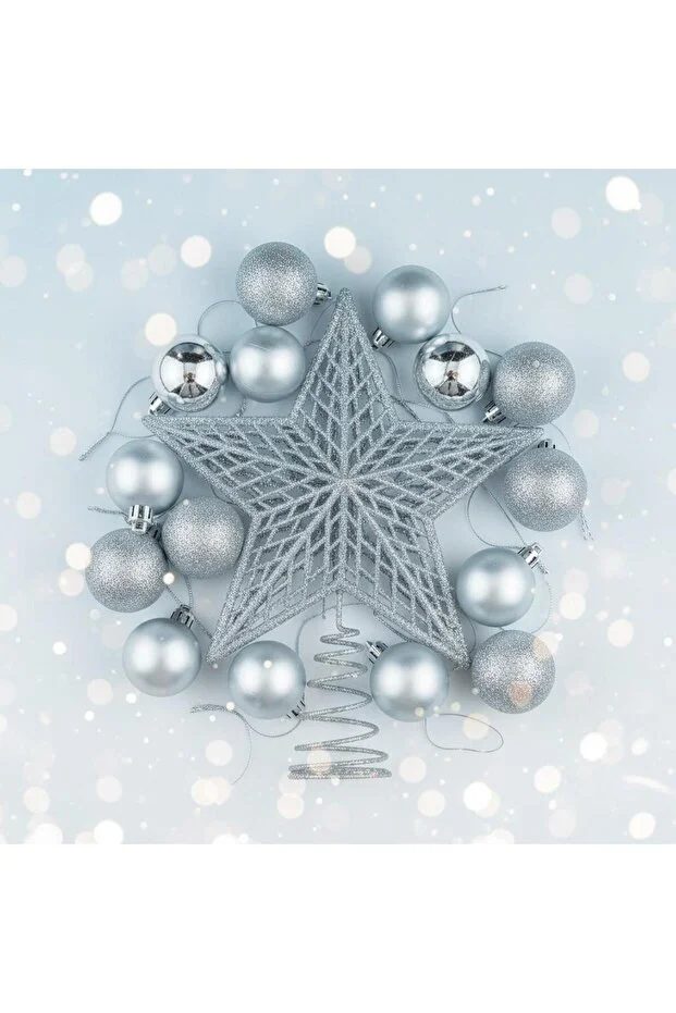Yılbaşı Seti Gümüş Tepe Süsü Cici Top Silver Set
