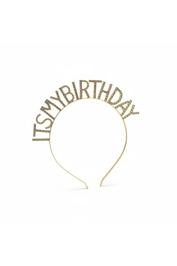 Its My Birthday Parti Taçı, Gold Taşlı Metal Doğum Günü Tacı