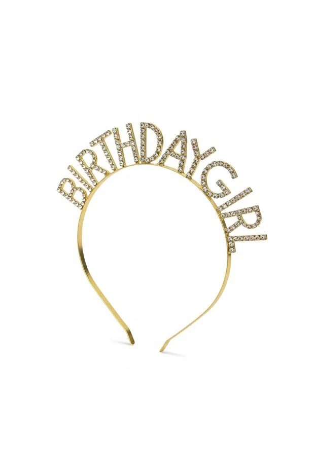 Birthday Girl Parti Taçı, Gold Taşlı Metal Doğum Günü Tacı