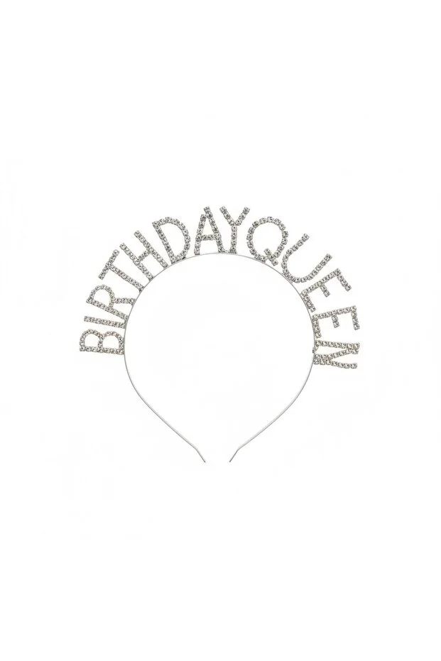 Birthday Queen Parti Taçı, Gümüş Taşlı Metal Doğum Günü Tacı