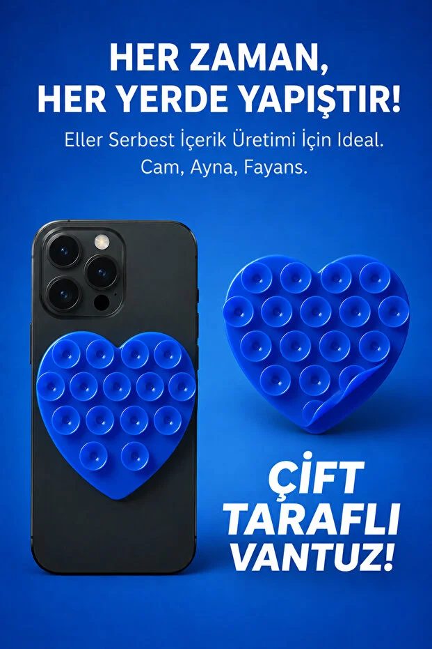 Çift Taraflı Vantuz Telefon Tutucu Slikon Kalpli