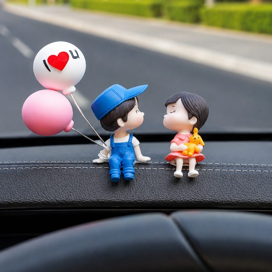 I Love You Balon Tutan Çift Torpido Süsü Mavi