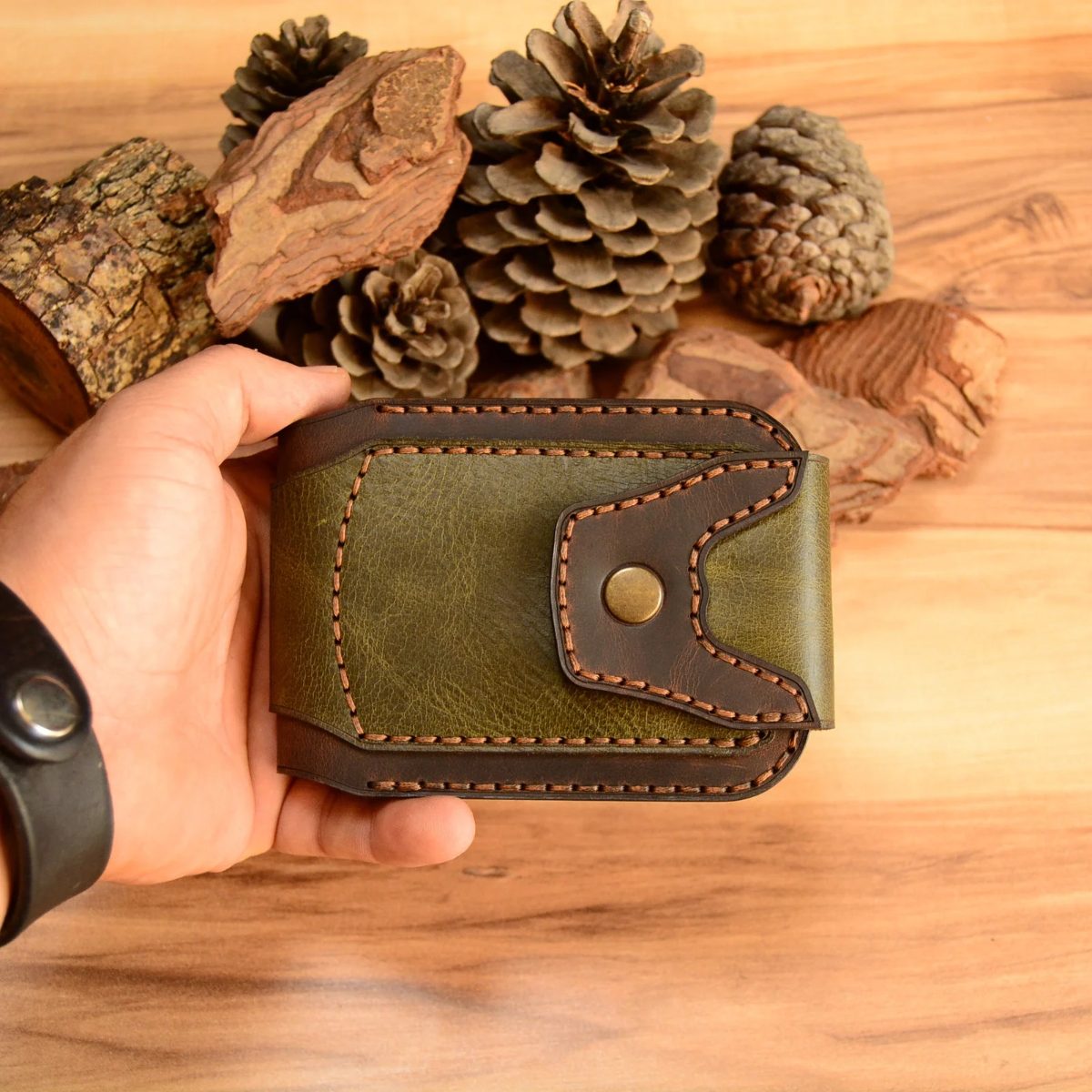 Gladiator Cüzdan Bifold Çıtçıtlı Tasarım Hakiki Deri El Yapımı