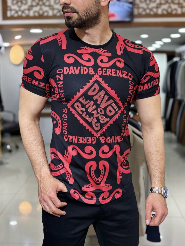 Dijital Baskı Taş Detay SlimFit Tişört - Büyük Beden 3XL