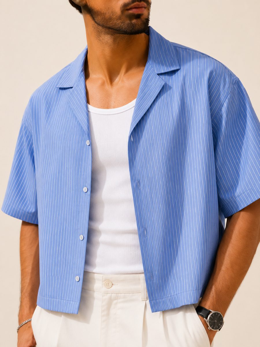 Çizgili Yarım Crop Oversize Gömlek