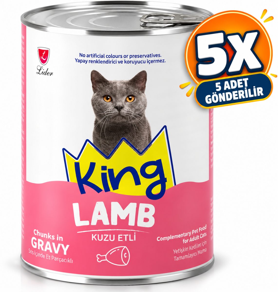 5 Adet King Et Parçacıklı Kuzu Etli Yetişkin Kedi Konserve 400 Gr*
