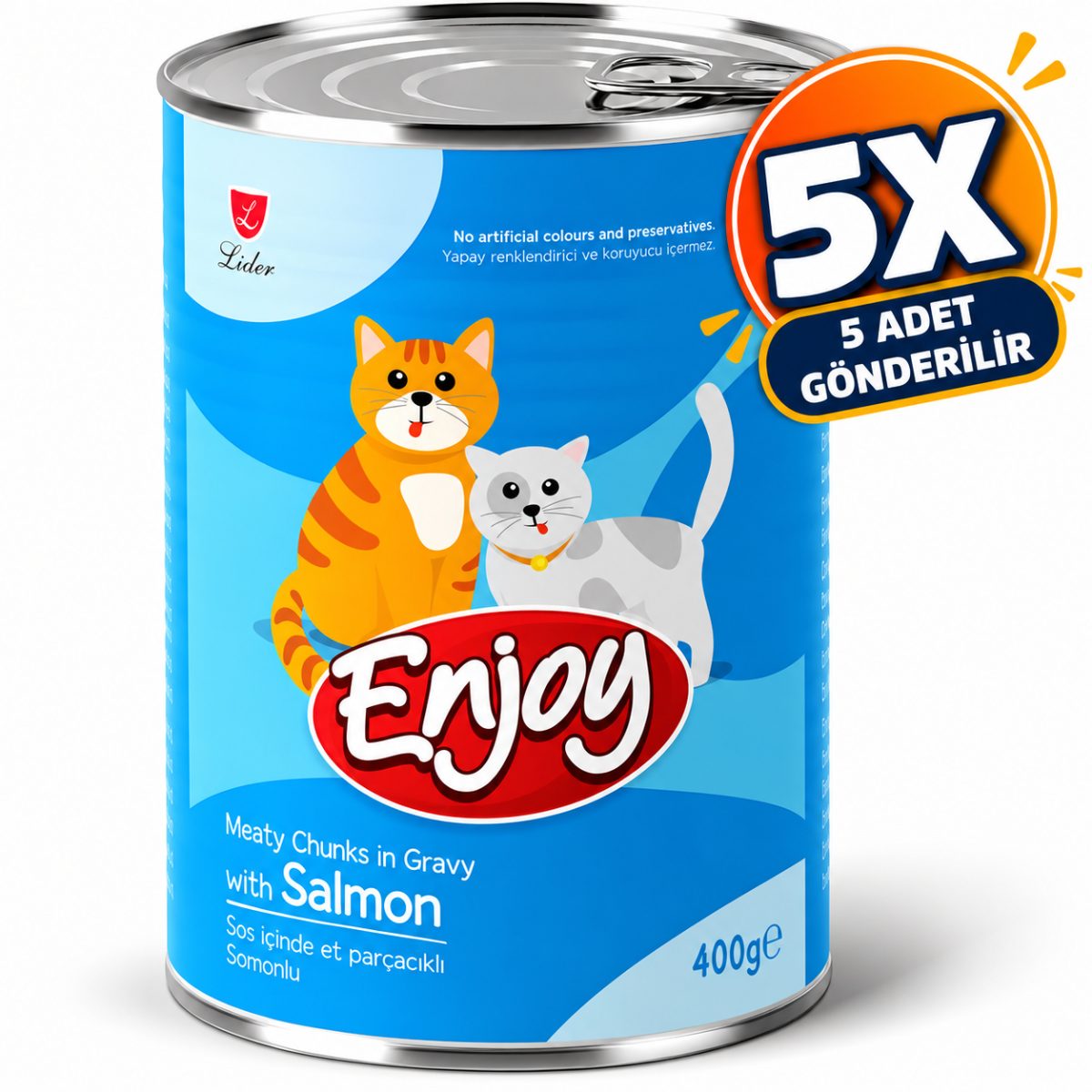 5 Adet* Enjoy Konserve Mama Sos İçinde Et Parçacıklı Somonlu Yetişkin Kedi Maması 400 g