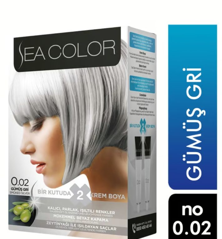 Sea Color Tüp Krem Saç Boyası Seti No: 0.02 Gümüş Gri,