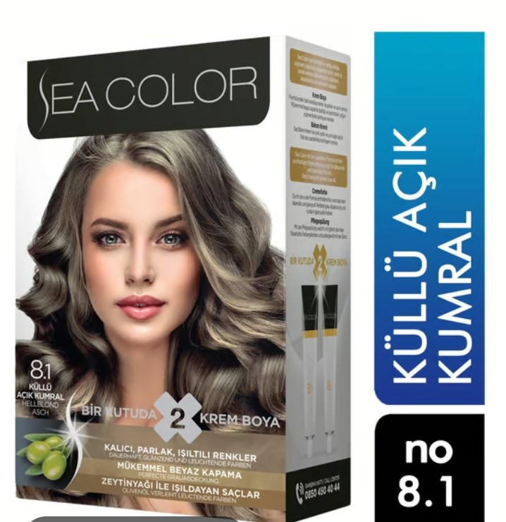 Sea Color 8.1 Küllü Açık Kumral kalıcı krem saç boyası setidir. Bu kutunun içerisinde 2 adet tüp krem boya, 1 adet oksidan krem, saç bakım kremi ve eldiven yer alır.