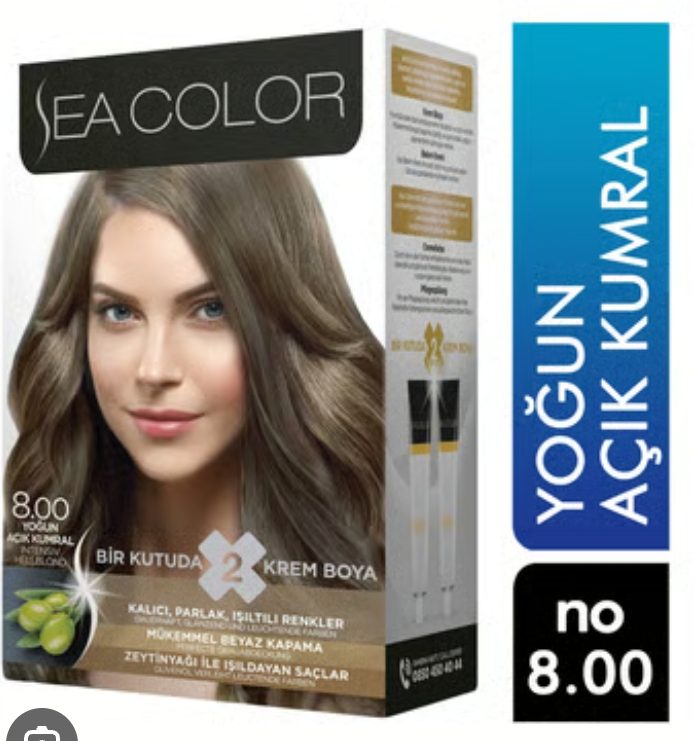 Sea Color No: 8.00 Yoğun Açık Kumral krem saç boyası seti.