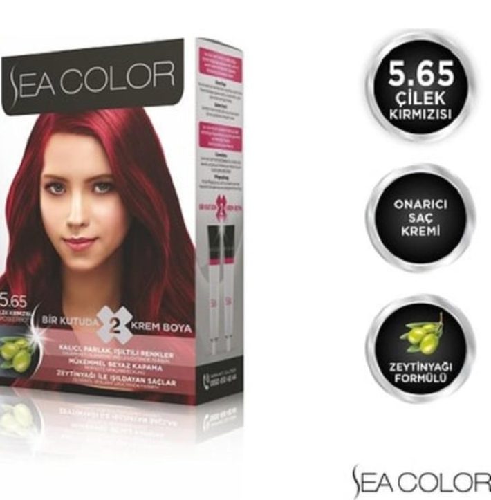 Sea Color 5.65 Çilek Kırmızısı 2'li krem saç boyası setidir