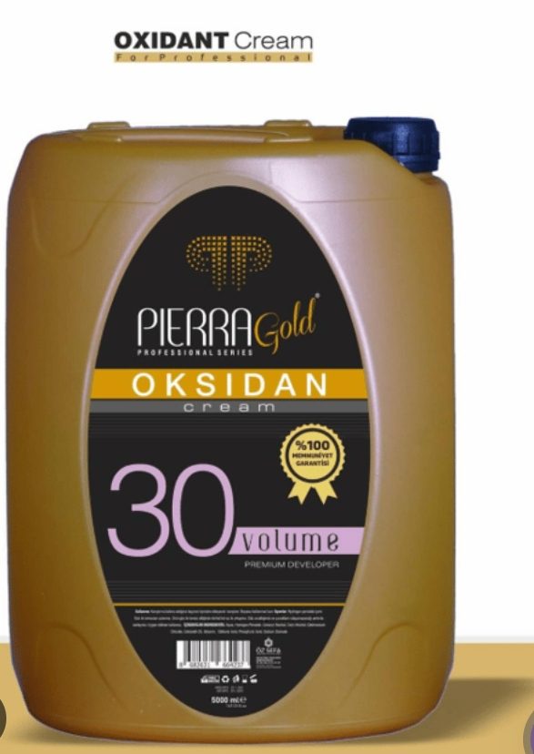 Pierra Gold 30 Volume (%9) Oksidan Krem 5000 ml, profesyonel saç boyama ve açma işlemleri için kullanılan büyük boy bir saç oksidasyon kremidir