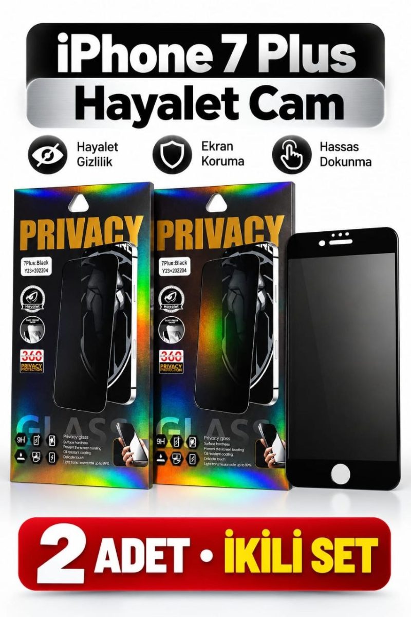 Iphone 7 Plus Siyah Hayalet Cam 2 adet