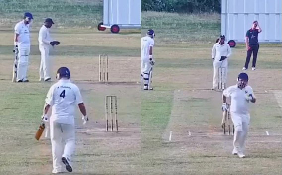 Video Goes Viral of Batter Who Forgot To Wear Pads in village cricket match Video Goes Viral of Batter Who Forgot To Wear Pads in village cricket match