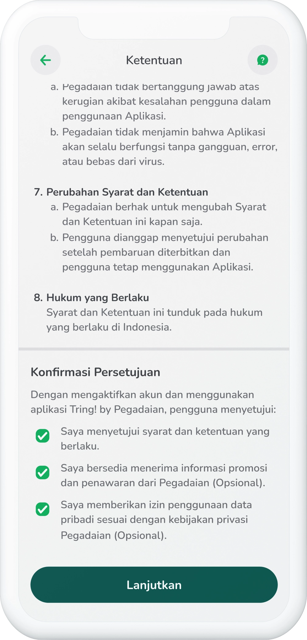 Ilustrasi langkah 02: Silakan Baca dan Centang Ketentuan