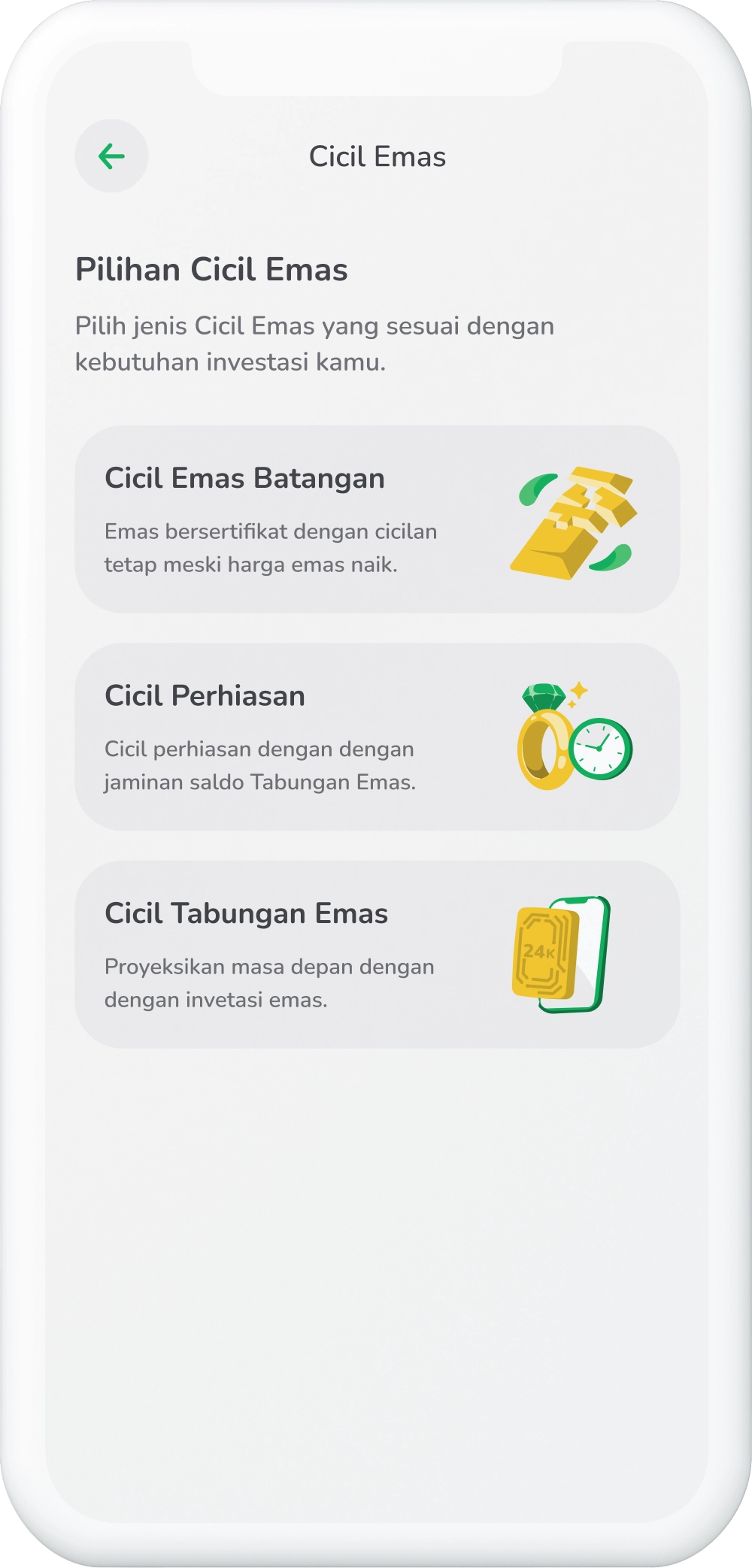 Ilustrasi langkah 03: Pilih Cicil Emas Batangan