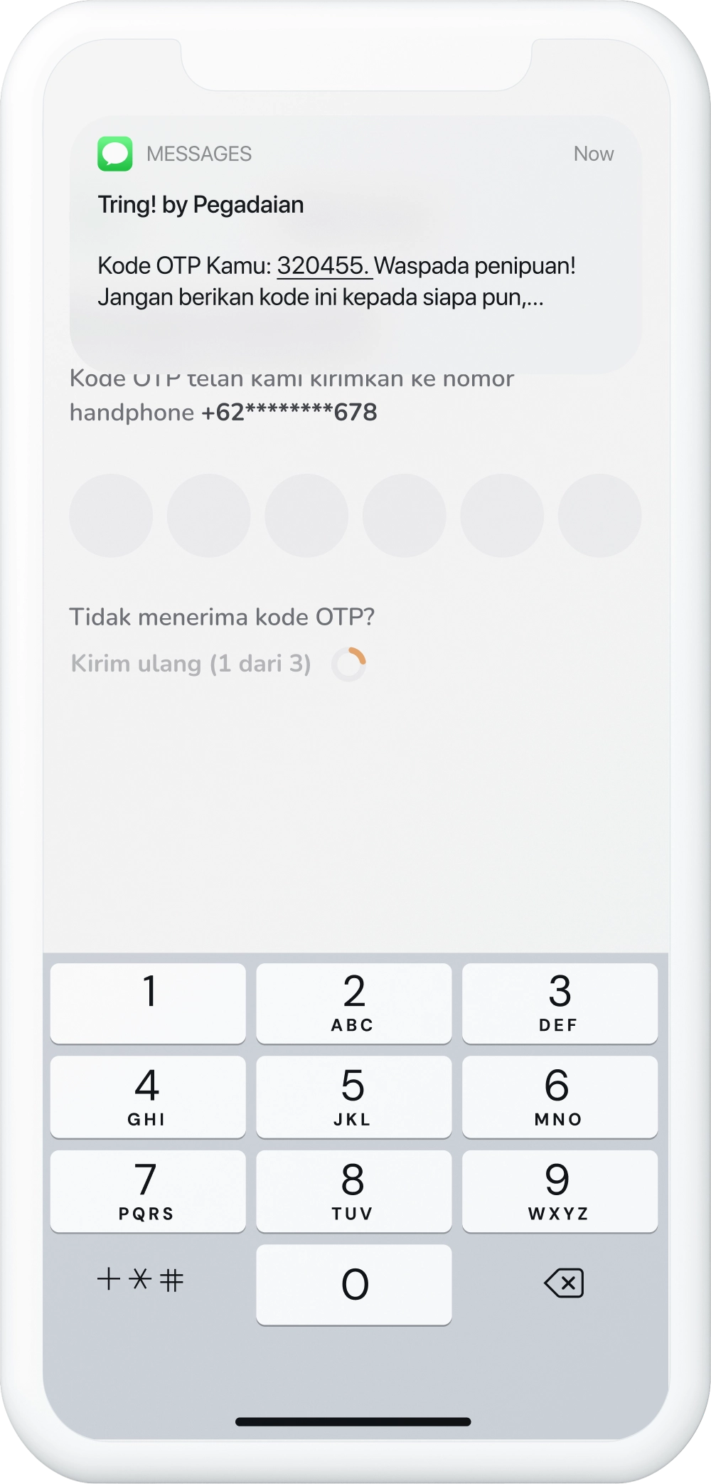 Ilustrasi langkah 07: Masukkan Kode OTP