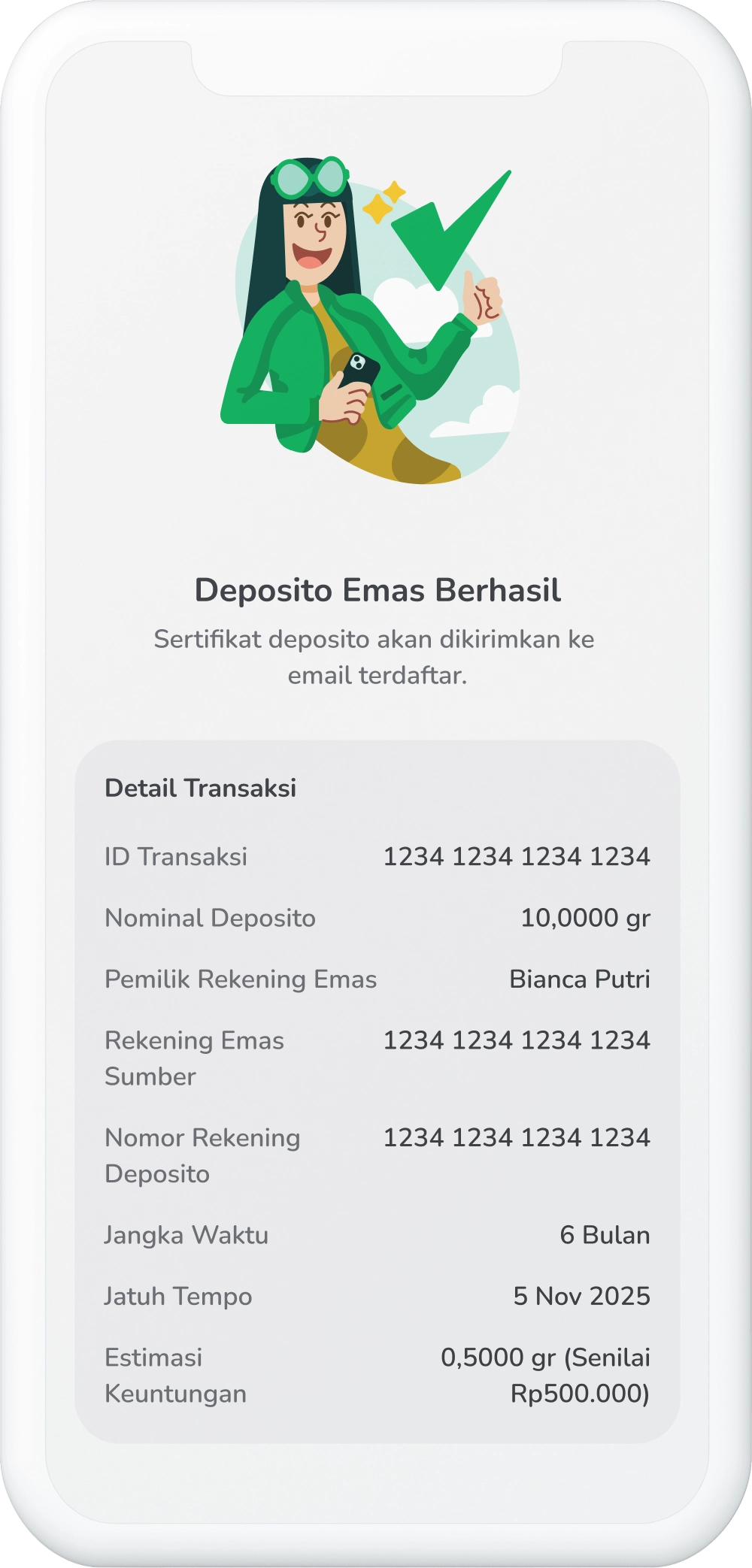 Ilustrasi langkah 08: Deposito Emas Kamu Berhasil