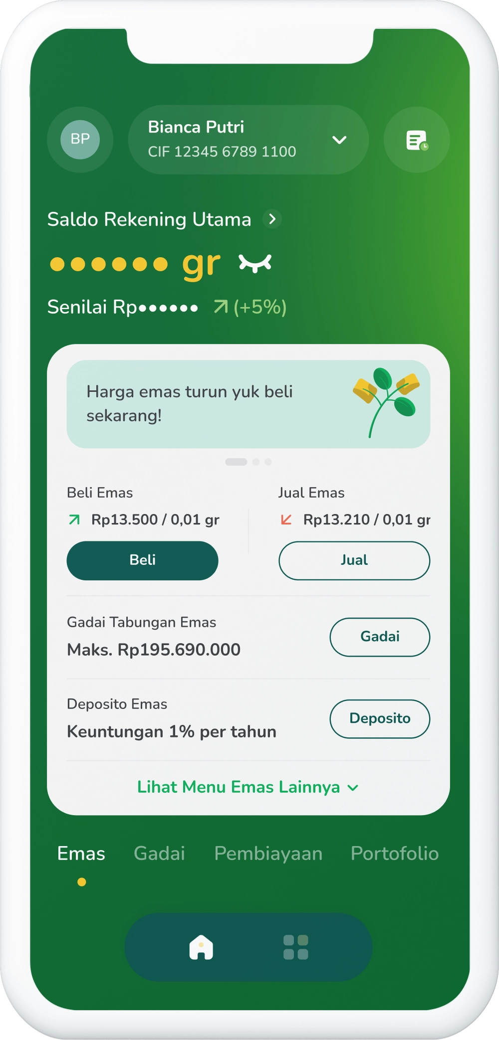 Ilustrasi langkah 01: Pilih Menu Emas di Halaman Utama