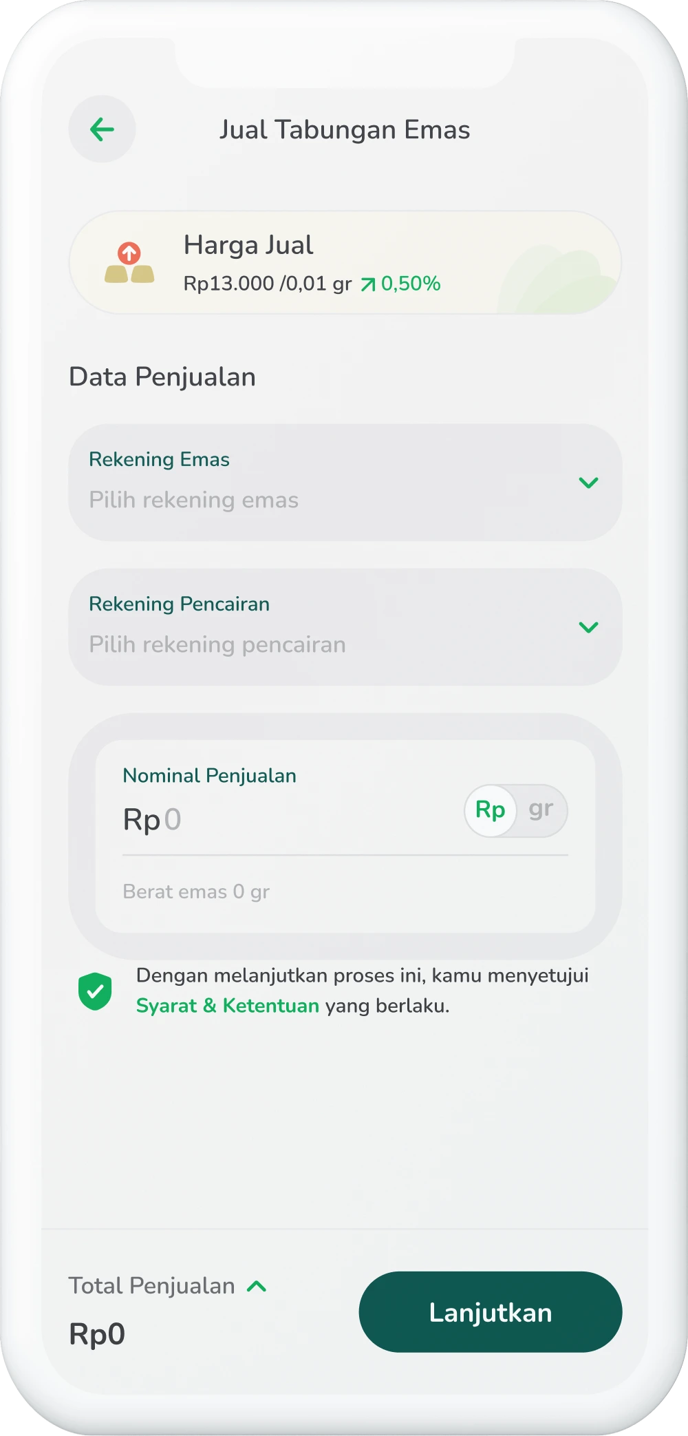 Ilustrasi langkah 02: Masuk ke Halaman Jual Tabungan Emas