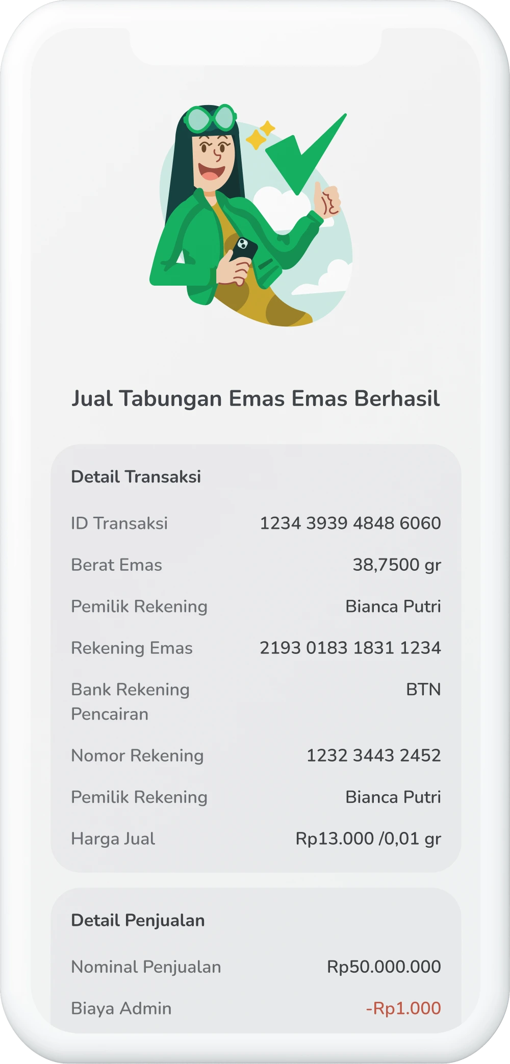 Ilustrasi langkah 08: Penjualan Emas Kamu Berhasil