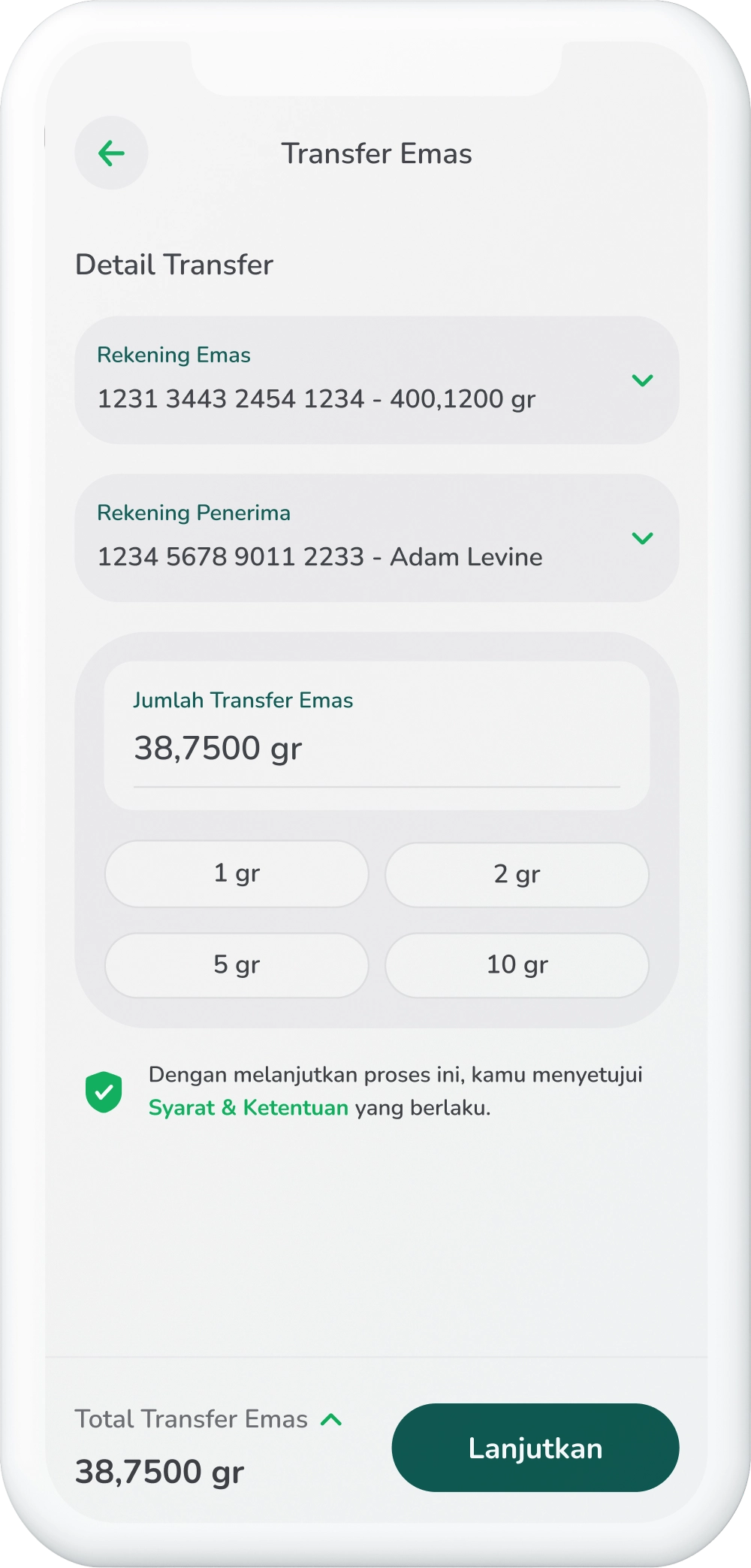 Ilustrasi langkah 06: Masukkan Jumlah Transfer Emas