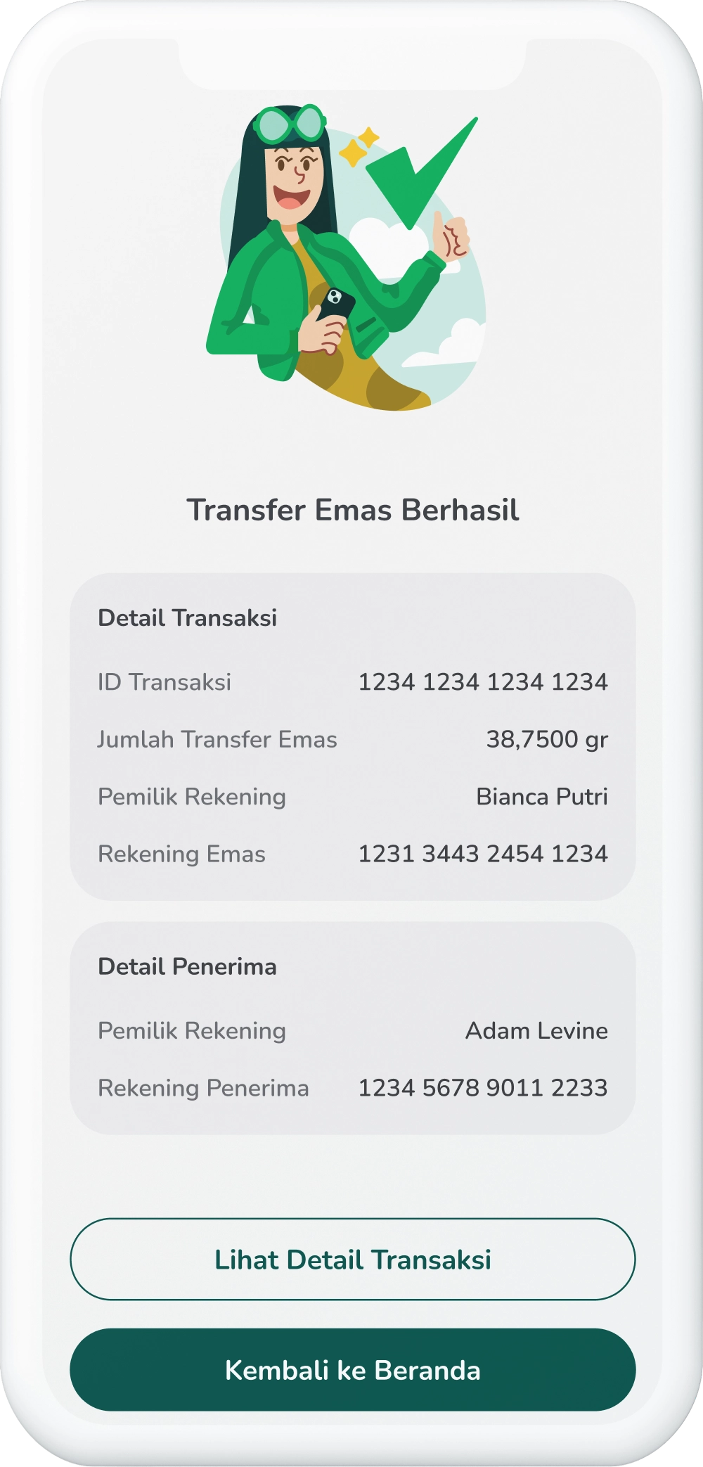 Ilustrasi langkah 09: Transfer Emas Kamu Berhasil