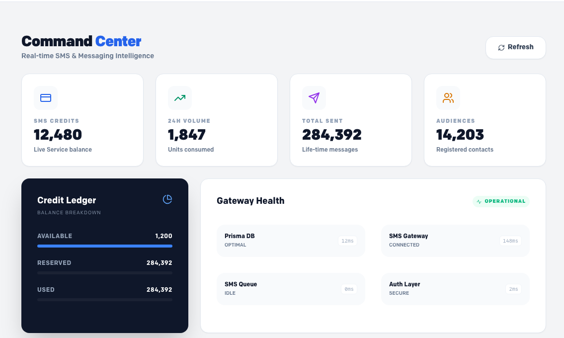 Sakura SMS Command Center dashboard