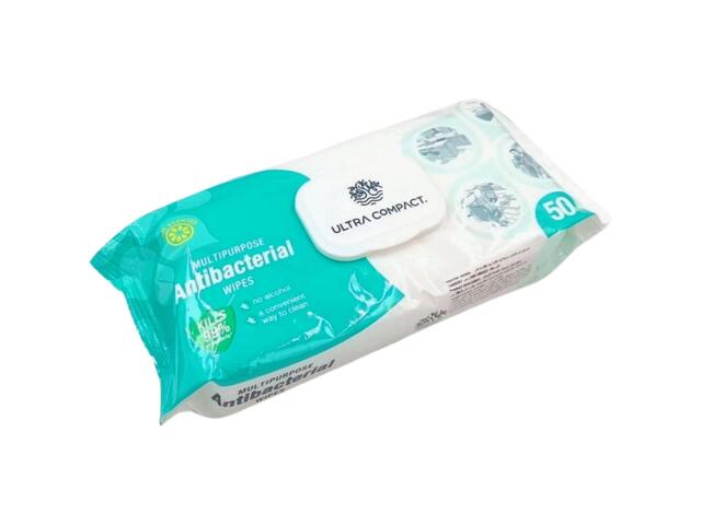 Lingettes Antibactériennes Multi-Usage Ultra Compact 50 unités