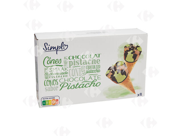 Cornets chocolat pistache Carrefour 8x120ml.