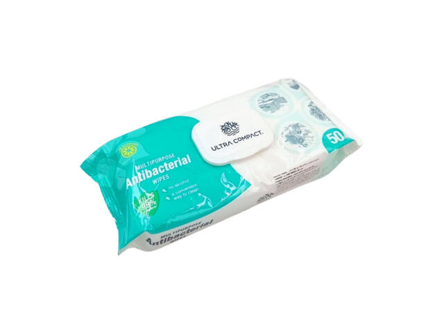 Lingettes Antibactériennes Multi-Usage Ultra Compact 50 unités