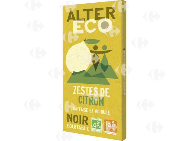 Tablette de Chocolat Bio Noir Zestes de Citrons Alter Eco 100g.